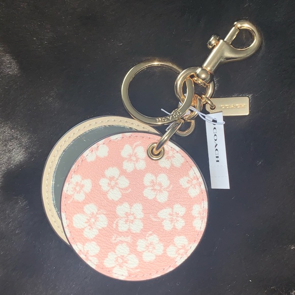 NEW! COACH Mirror Keychain / Bag Charm, Ditsy Print w/ Dogleash Clip, NWT! - Picture 10 of 13